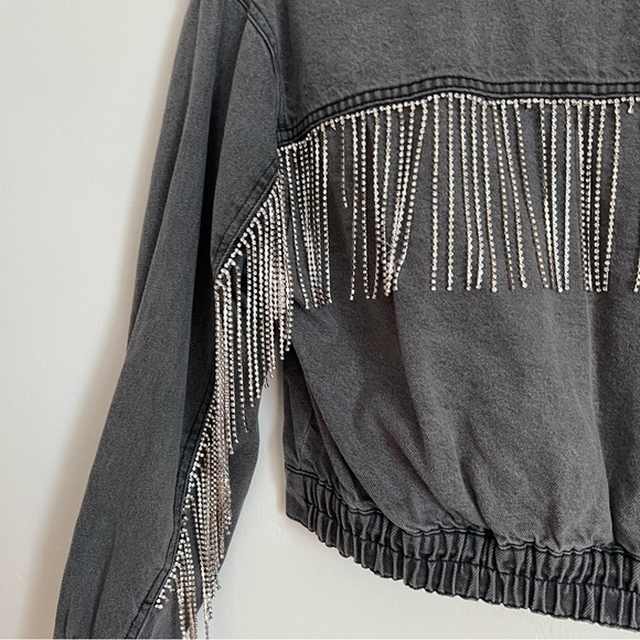 Free People Comet Rhinestone Fringe Bomber Jacket in a black wash - Picture 6 of 6